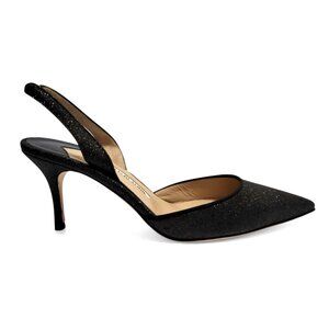 Manolo Blahnik Carolyne Glitter Slingback Pumps Pointed Toe COA
